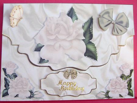 Cream Roses, on Cream Satin Scalloped Edge Envelope by Eunice Roberts