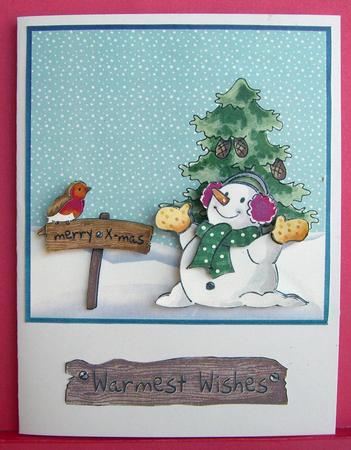 Happy Snowman with His Friend Robin by Eunice Roberts