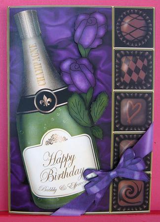 A4 Birthday Champers Chocs N Roses Card Topper by Eunice Roberts