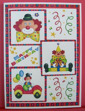 Three Squares - Clown Age Card by Eunice Roberts