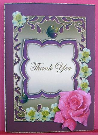 Pink Rose & Lilies on Gold Thank You Card (red) by Eunice Roberts