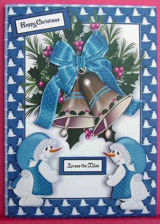 Across the Miles, Snowman Frame with Bells A4 by Eunice Roberts