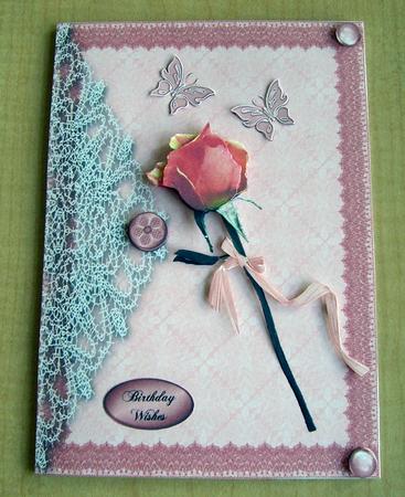 Single Peach Rose and Lace by Eunice Roberts