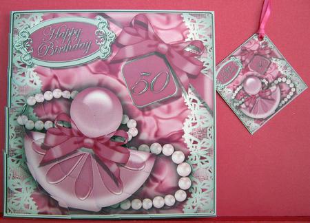 50th Birthday Perfume Lace N Pearls Wavy Corner Side Stacker by Eunice Roberts