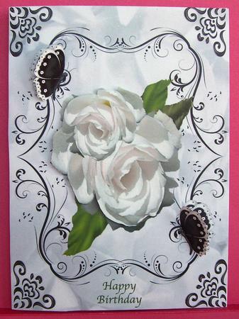 Cream Roses with Black Butterflies A4 by Eunice Roberts