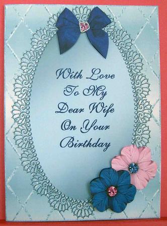 Pink & Blue Flowers on Pale Blue Oval Frame - Wife by Eunice Roberts