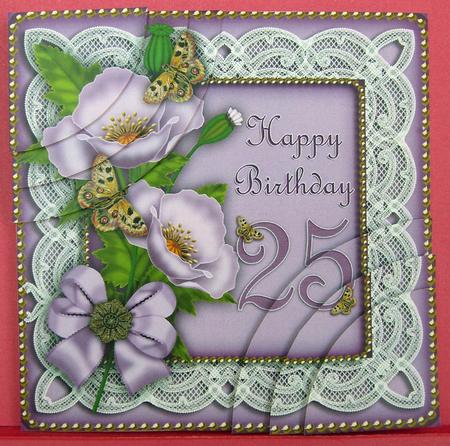Lilac Poppy 25 Birthday 6in Duo Corner Stacker by Eunice Roberts