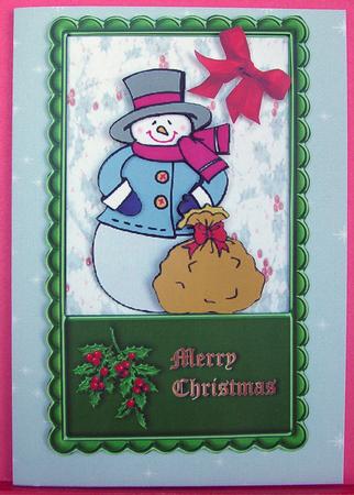 Snowman Christmas Frame Green by Eunice Roberts