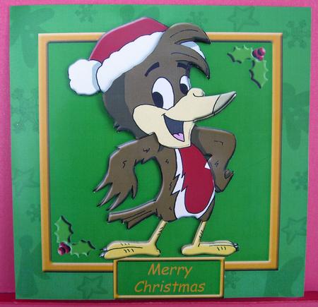 Christmas Robin (green) 6in x 6in by Eunice Roberts