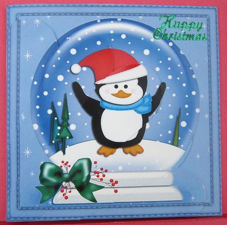Xmas Peter Penguin Snowglobe Fan Pyramage Topper by Eunice Roberts