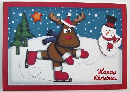 A4 Xmas Skating Rudolph Felties Card Topper by Eunice Roberts