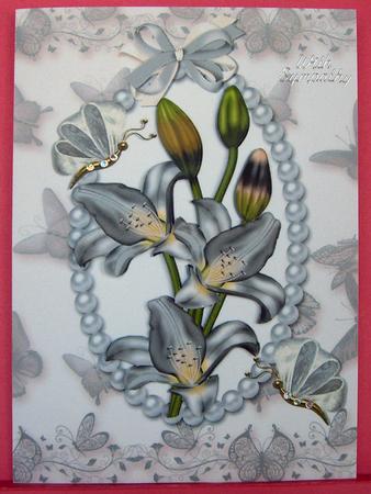White Lillies with Butterflies in Butterfly Frame A4 by Eunice Roberts
