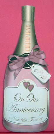 Large Dl Wife Anniversary Champagne Bottle Shaped Card by Eunice Roberts