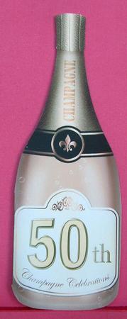 Large Dl 50th Champagne Bottle Shaped Card by Eunice Roberts