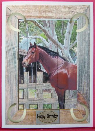 Horses in Barn Pyramid Card by Eunice Roberts