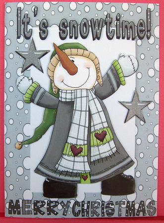 Snowman with Carrot Nose in Silver Snow Frame A4 by Eunice Roberts