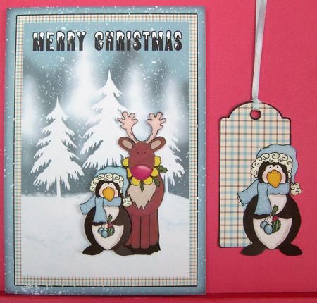 Merry Christmas Penguin & Reindeer with Gift Tags by Eunice Roberts