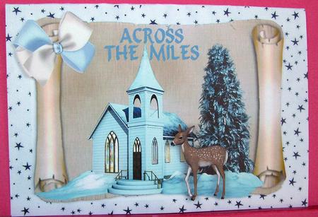 Across the Miles, Church with Snow on a Scroll A4 by Eunice Roberts