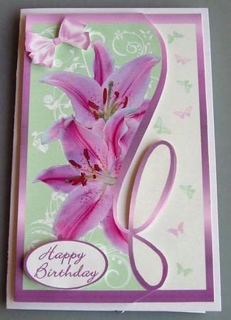 Pink Lilies & Butterflies Quick Card by Eunice Roberts