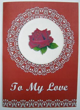 A4 Rose and Lace Valentine Card Front by Eunice Roberts