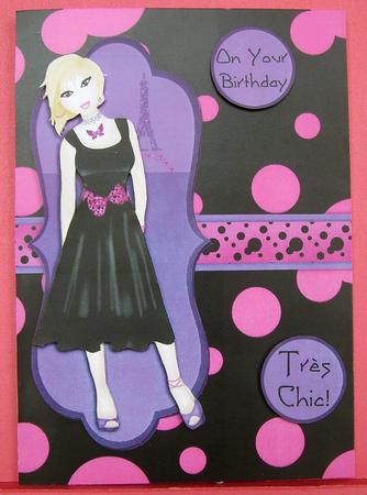 Tres Chic Little Black Dress Decoupage Card - Pink & Purple by Eunice Roberts