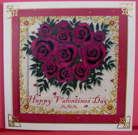 Red Roses for Valentines Day Pyramid Card Front by Eunice Roberts