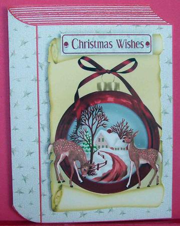 Beautiful Christmas Scene with Deers in Red Folded Book by Eunice Roberts