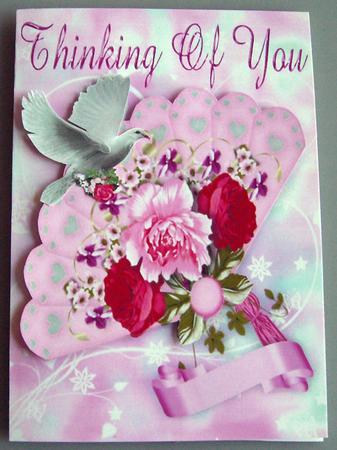 Thinking of You, Flower Lace Fan with Dove by Eunice Roberts