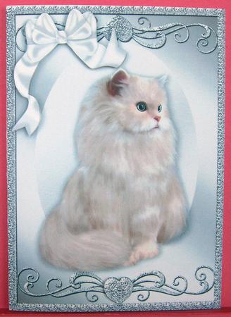 Beautiful Fluffy Cat with Big White Bow A4 by Eunice Roberts
