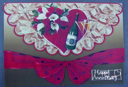 Hearts, Roses and Champers on Scalloped Envelope A4 by Eunice Roberts