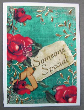 Red Roses Teal Someone Special Tag Step by Step Decoupage by Eunice Roberts