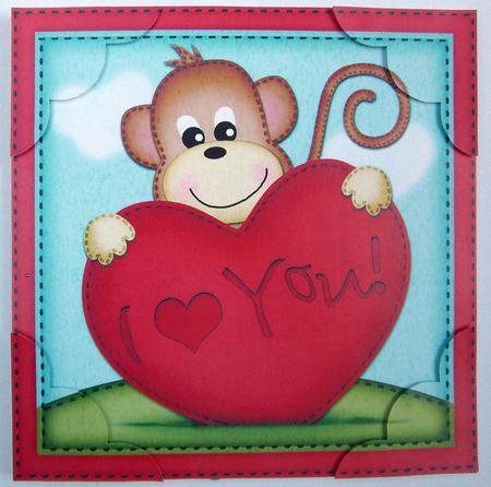 8 x 8 Chunky Monkey Love Scalloped Corner Topper by Eunice Roberts