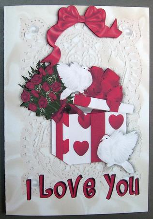 Gift Box with Hearts and Roses with Dove A4 by Eunice Roberts