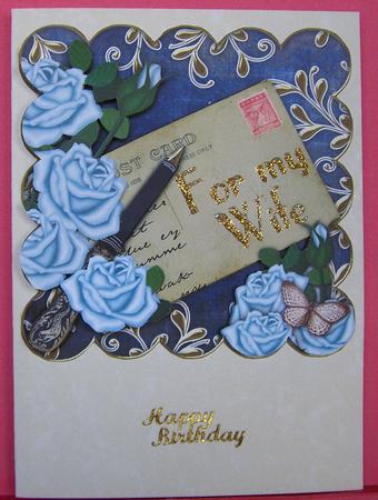 Blue Roses for My Wife Scallop Postcard Step by Step by Eunice Roberts