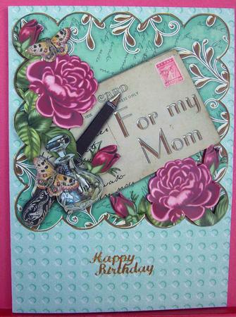 Pink Roses Aqua for My Mom Postcard Step by Step by Eunice Roberts