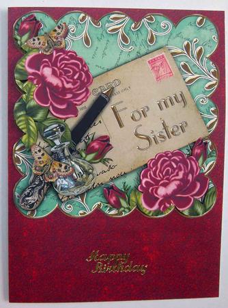 Pink Roses Aqua for My Sister Postcard Step by Step by Eunice Roberts