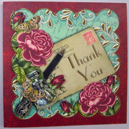 Pink Roses Aqua Thank You Postcard Step by Step by Eunice Roberts