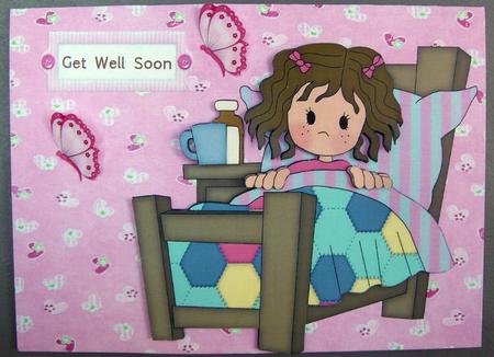 Get Well Soon Girl on Pink Floral Backing Paper by Eunice Roberts