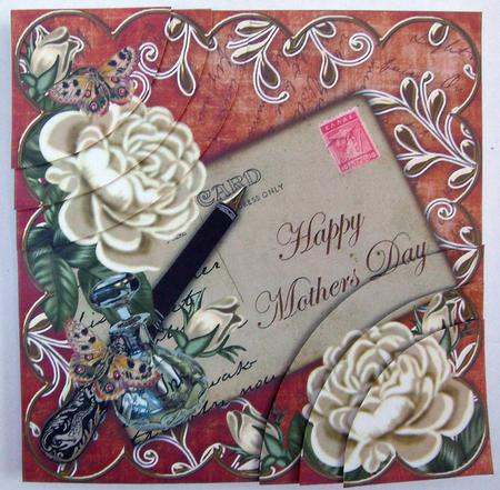Cream Roses Burnt Mothers Day 6in Duo Corner Stacker by Eunice Roberts