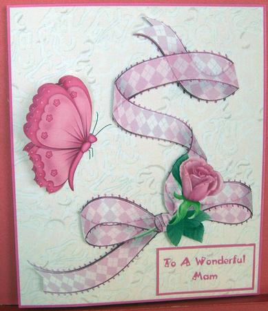 Pink Butterfly Mother Card by Eunice Roberts