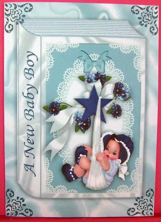 Sweet Baby Boy in Lace Blue Frame on Folded Book A4 by Eunice Roberts