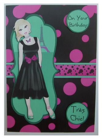 Tres Chic Little Black Dress Decoupage Card - Pink & Teal by Eunice Roberts