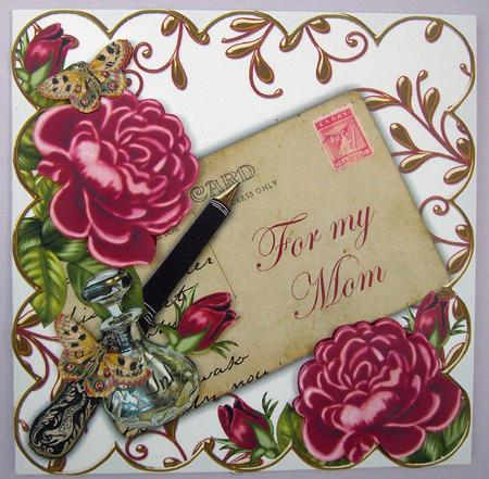 Deep Pink Roses for My Mom Ink Saver 8in Decoupage Topper by Eunice Roberts