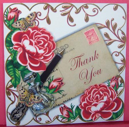 Red Roses Thank You Ink Saver 8in Decoupage Topper by Eunice Roberts