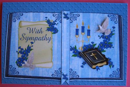 With Sympathy Blue Flowers and Bible Open Book A4 by Eunice Roberts