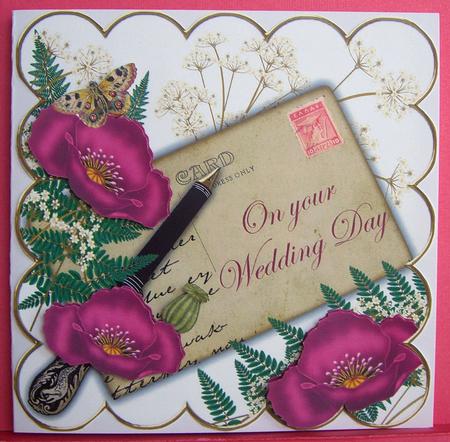 Cerise Poppy Wedding Day Ink Saver 8in Decoupage Topper by Eunice Roberts
