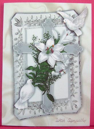 Beautiful with White Doves, Silver Cross with Lillies A4 by Eunice Roberts