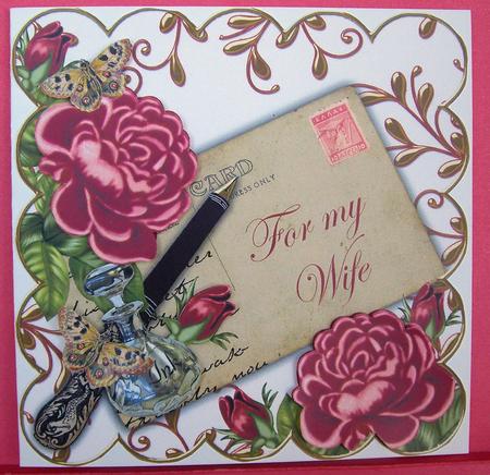 Dpink Roses for My Wife Ink Saver 8in Decoupage Topper by Eunice Roberts