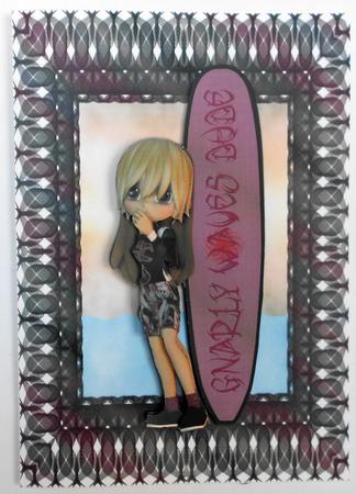 Surfing Cookie Chick Card Front with Decoupage by Eunice Roberts