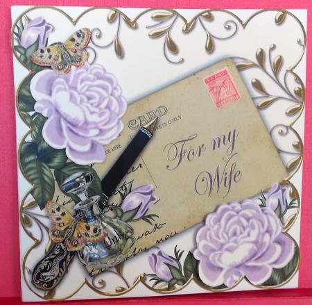 Lilac Roses for My Wife Ink Saver 8in Decoupage Topper by Eunice Roberts